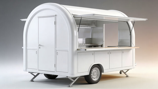 Blank White Modern Food Trailer Mobile Kitchen Ready for Branding