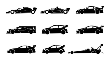 Racing Car Silhouettes, Sport Vehicle Icons, Automotive Design Elements, Vector Set © MR