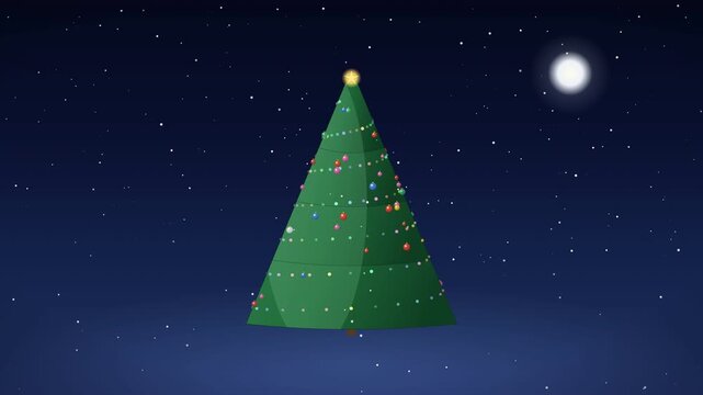 3D Animated Rotating Christmas Tree on Beautiful Night Background