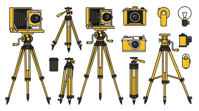Vintage Photography Equipment Collection: Cameras and Tripods