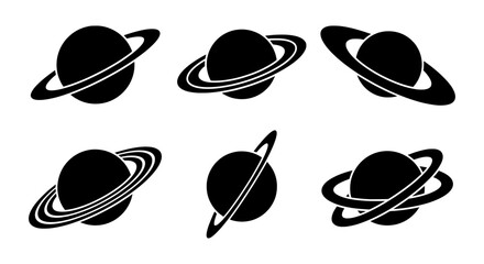 Saturn Planet Icons, Ringed Celestial Body Vector Graphics, Space Exploration Symbols © MRHASAN