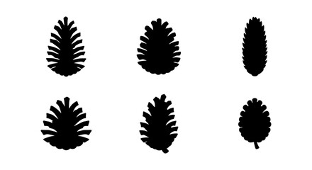 Pine Cone Silhouettes, Vector Icons Set: Nature, Forest Elements, Winter Decor © MRHASAN