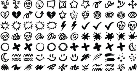 Fototapeta premium Hand Drawn Doodle Symbols and Scribble Elements Collection with Arrows Hearts Stars and Abstract Icons Vector Set