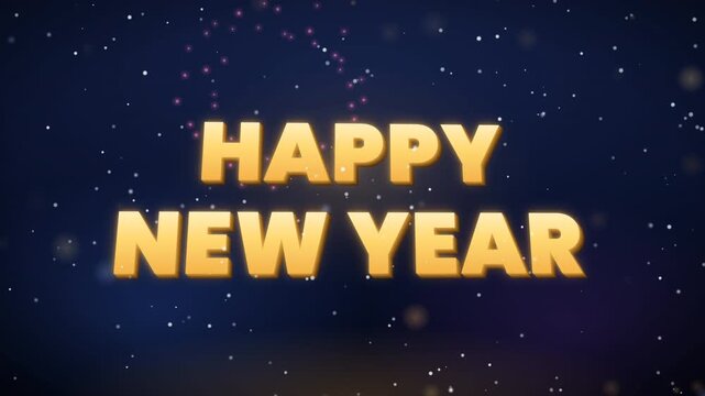 Happy New Year Celebration Background with 3D Text and Falling Snow