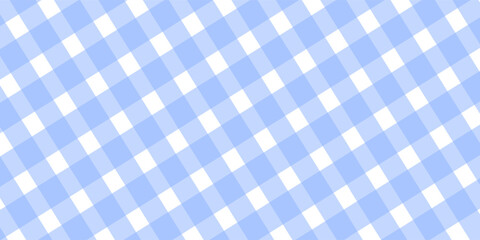 Light blue gingham plaid seamless pattern vector background, diagonal checkered geometric texture template for picnic fabric, baby shower wrap, wallpaper, and greeting cards. © didintoreto