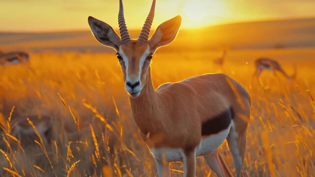 Gazelle in African Savanna at Golden Hour Sunset