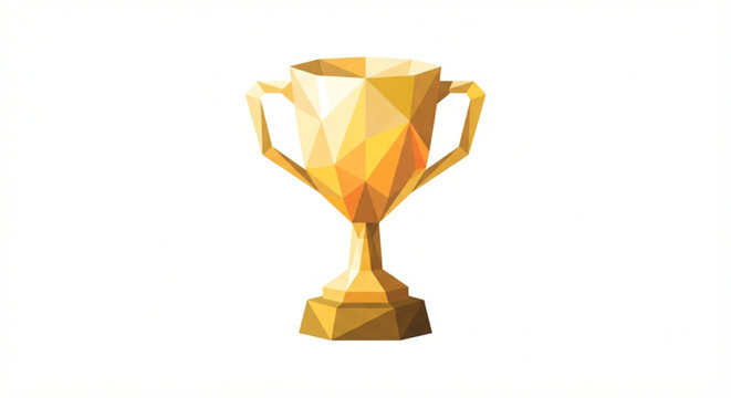 Low Poly Golden Trophy Cup Isolated on White Background