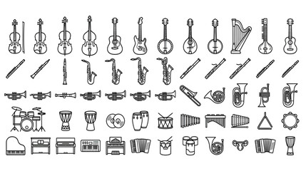 Vector Collection of Musical Instruments Hand Drawn Icons Set © nia