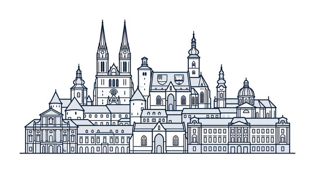 Zagreb Skyline Illustration: Historic Buildings, Towers, and Architecture