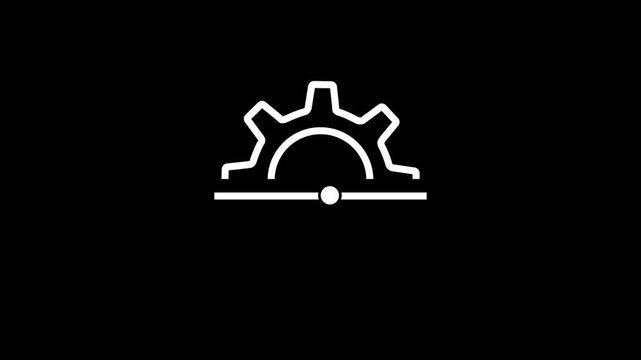 Adjustment icon animation. Animated line spinning gear and slider setting. Control panel. Operating system,Animated Gear Cogwheel Icon with Horizontal Slider for Precise System Settings.
