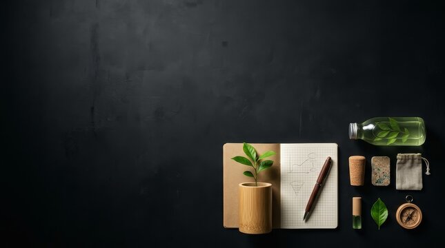 Green Product Management Essentials on a Desk in a Minimalist Workspace