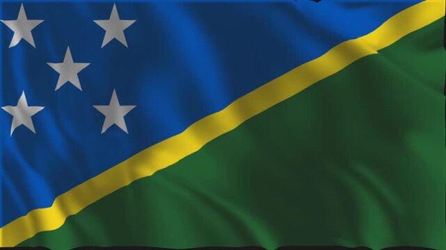 Flag of the Solomon Islands waving slowly in the foreground.