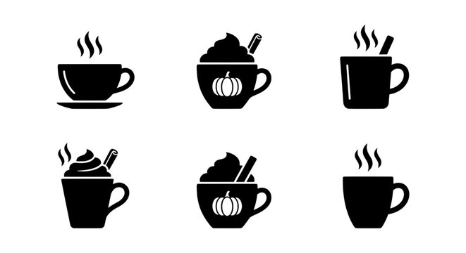 Autumn Coffee Icons, Hot Drinks Set, Fall Beverage Graphics