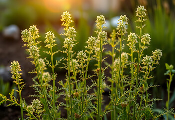 Fototapeta premium Dill plants growing in garden at golden hour