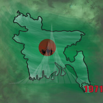 ''Bangladesh Independence 1971 with National Map and National Martyrs Memorial Illustration''