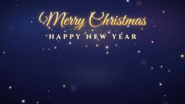 Merry Christmas and Happy New Year Text with Magical Sparkles and Copy Space