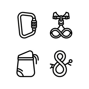 Climbing Gear Icons: Carabiner, Pulley, Chalk Bag, Ascender