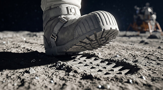 A historic step An astronaut's boot presses into the lunar surface, marking the July 20 moon landing and a giant leap for space exploration, a pivotal moment in mankind's journey to the moon