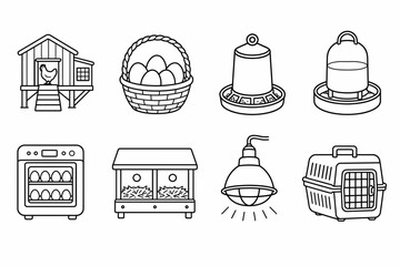 Poultry Farming Equipment Thin Line Icons Pack Vector © lepi