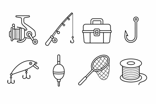 Fishing Tackle Thin Line Icons Pack Vector