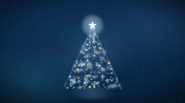Glowing Snowflakes and Magic Sparkles Forming Beautiful Christmas Tree