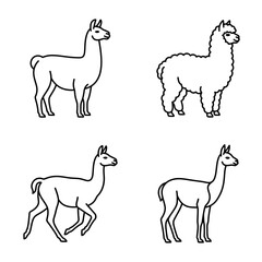 Fototapeta premium Llama Alpaca Icons Set, Outline Animals Vector Illustration