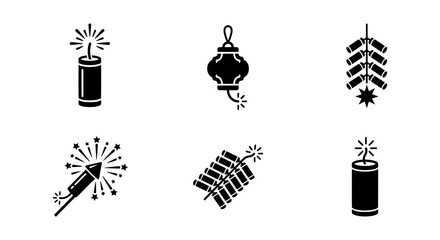 Chinese Firecrackers and Lantern Icons, Festive Celebration Vector Set, Holiday Party Symbols © TAMIM