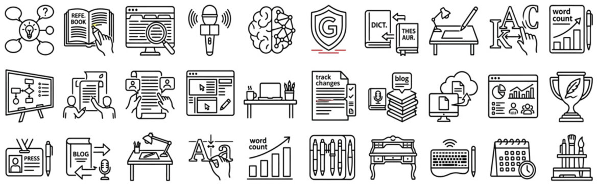 Set of Creative Writing and Content Creation Vector Icons