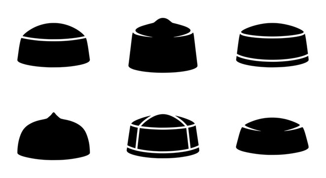 Kufi Caps Collection, Islamic Headwear Vector Icons, Traditional Muslim Hats
