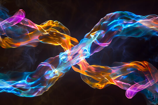Colorful Glowing Chromosome X Structure with Fire and Plasma Energy on Dark Background