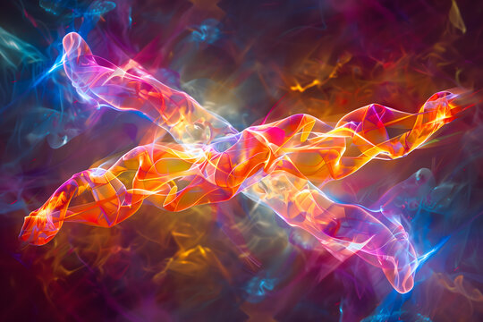 Colorful Glowing Chromosome X Structure with Fire and Plasma Energy on Dark Background