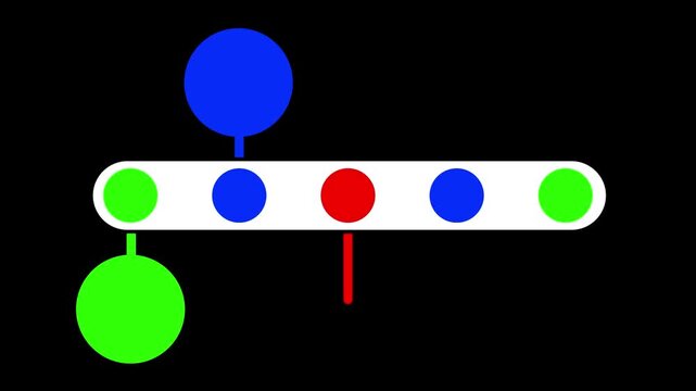 Animated infographic on black background. White rounded rectangle expands to reveal colorful connected data nodes.