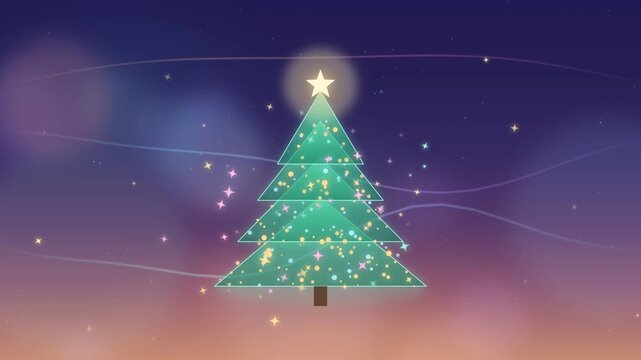 Abstract Evening Background with Glowing Christmas Tree and Festive Sparkles
