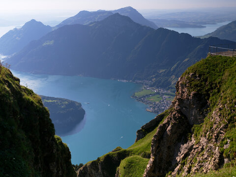 Scenic View of Lake Lucerne and the Swiss Alps From Stoos