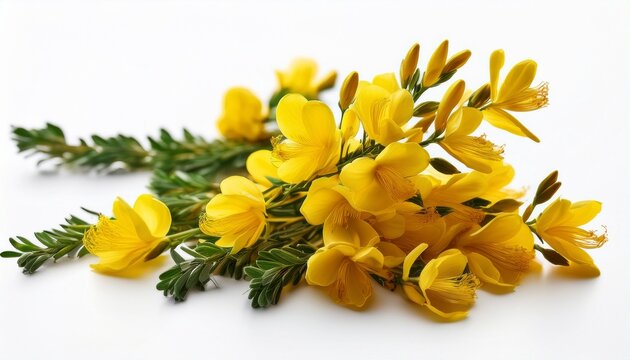 Broom Flowers On White Background Selective Focus
