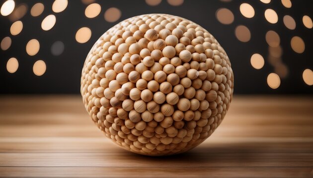 Sphere Of Beige Natural Round Wooden Beads On A Transparent Background
