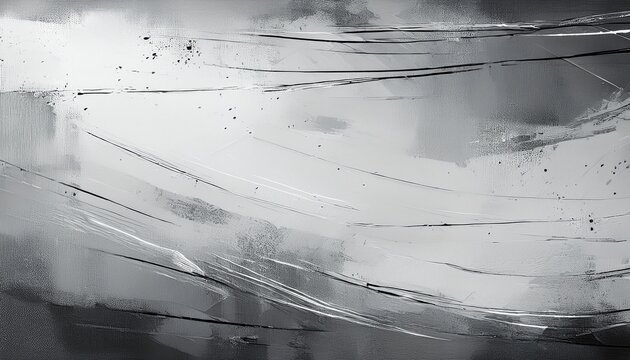 Abstract Horizontal Grey And White Distressed Textured Background With Rough Lines And Speckles