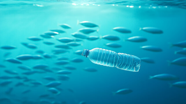 Plastic Bottle in Ocean with Fish
