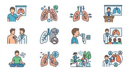 Fototapeta premium Medical Icons Representing Lungs Health and Respiratory System Care.