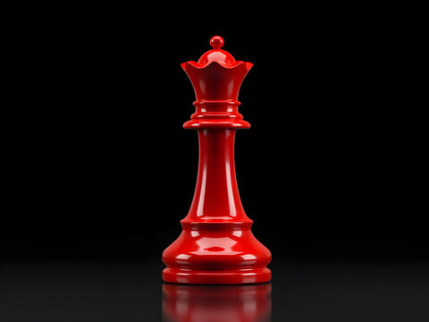 Red chess queen piece on black background with reflection