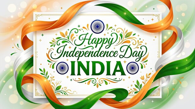 Happy independence day india celebrations with tricolor ribbon