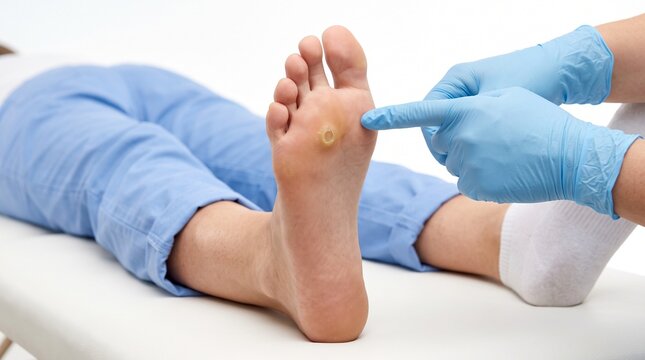 Patient with Painful Corn on Sole of Foot Close Up 