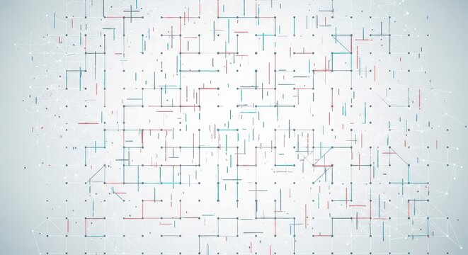 Technological network grid with thin lines and dots on a clean light background.