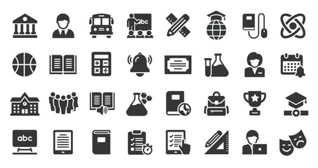 Fototapeta premium Education glyph solid icons collection. Containing school, college, e-learning, classroom. For website marketing design, logo, app, template, ui, etc. Vector illustration