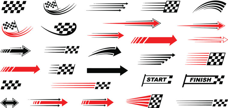 Speed arrows and racing flags collection for automotive competitions.