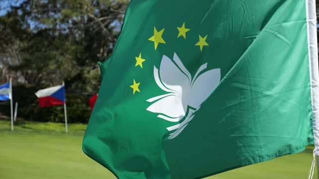 Macau China Flag waving in wind
