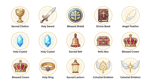 Christianity sacred symbols icons set.