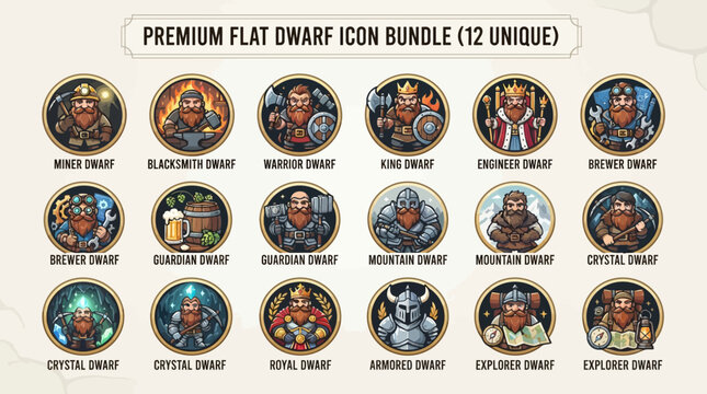 Dwarfs in various fantasy costumes.