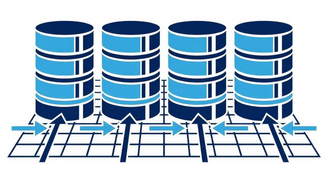 Technology - Distributed Database Architecture with Four Cylinders Connected via Network Grid Data Flow