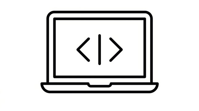 Technology - Laptop Computer Screen Displaying Code Editor Icon with Angle Brackets and Cursor Symbol